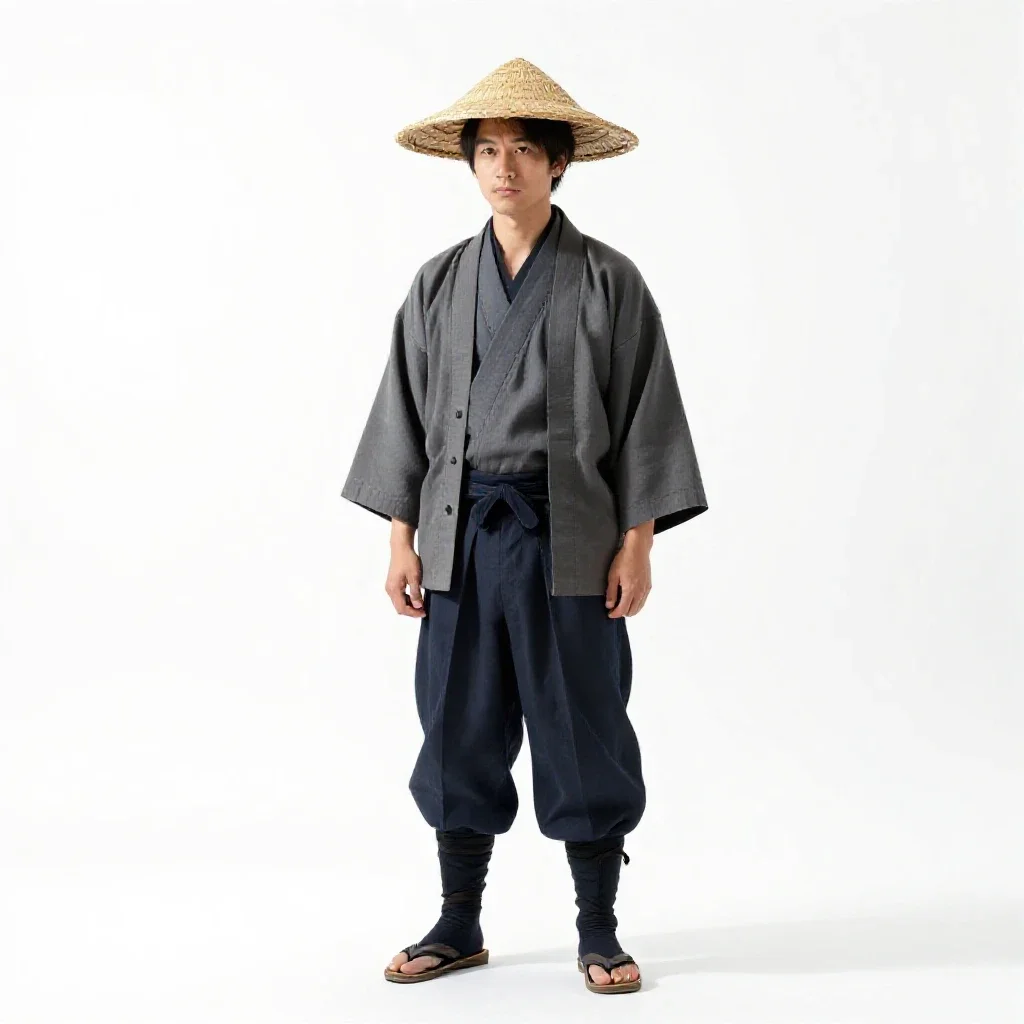 Ronin with a straw hat isolated on a white background