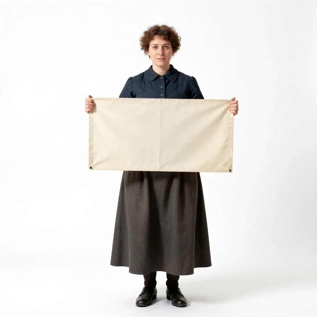 Suffragette with a banner isolated on a white background