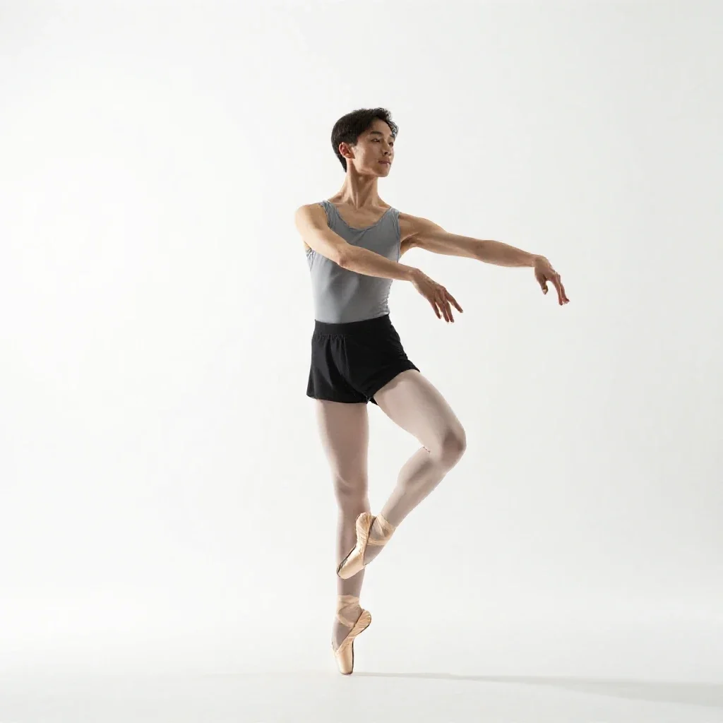 Ballet dancer in fourth position isolated on a white background