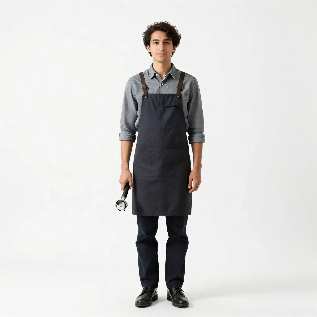 Barista with a portafilter isolated on a white background