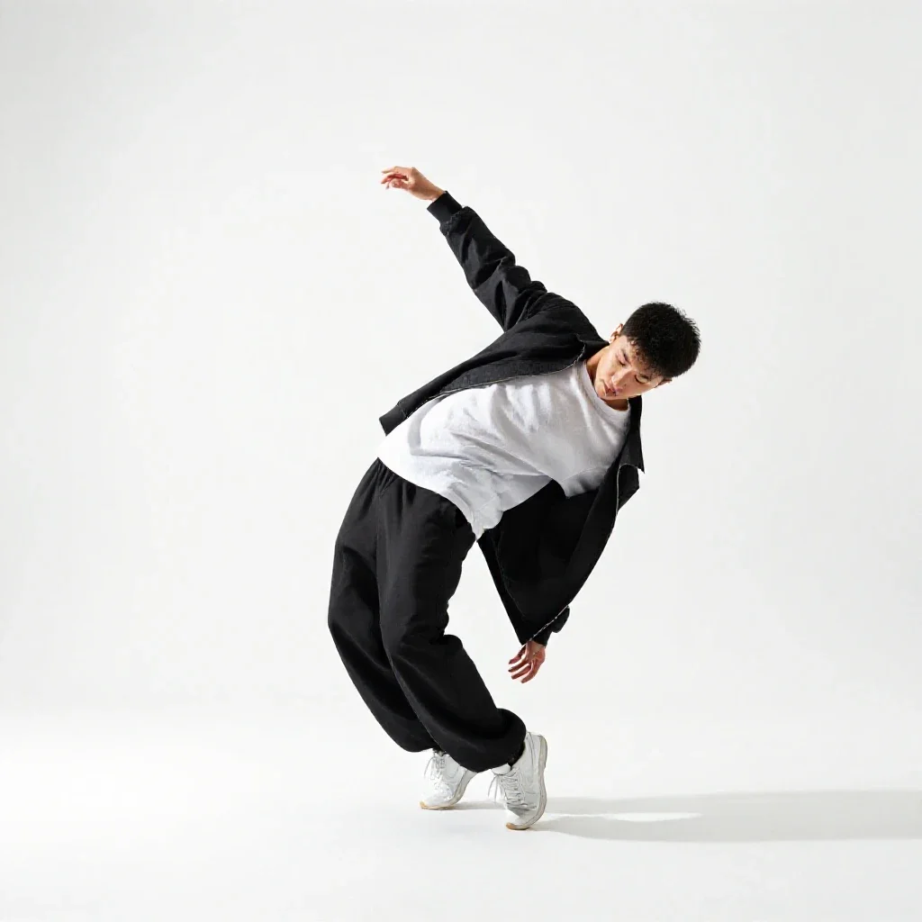 Breakdancer freezing a pose isolated on a white background