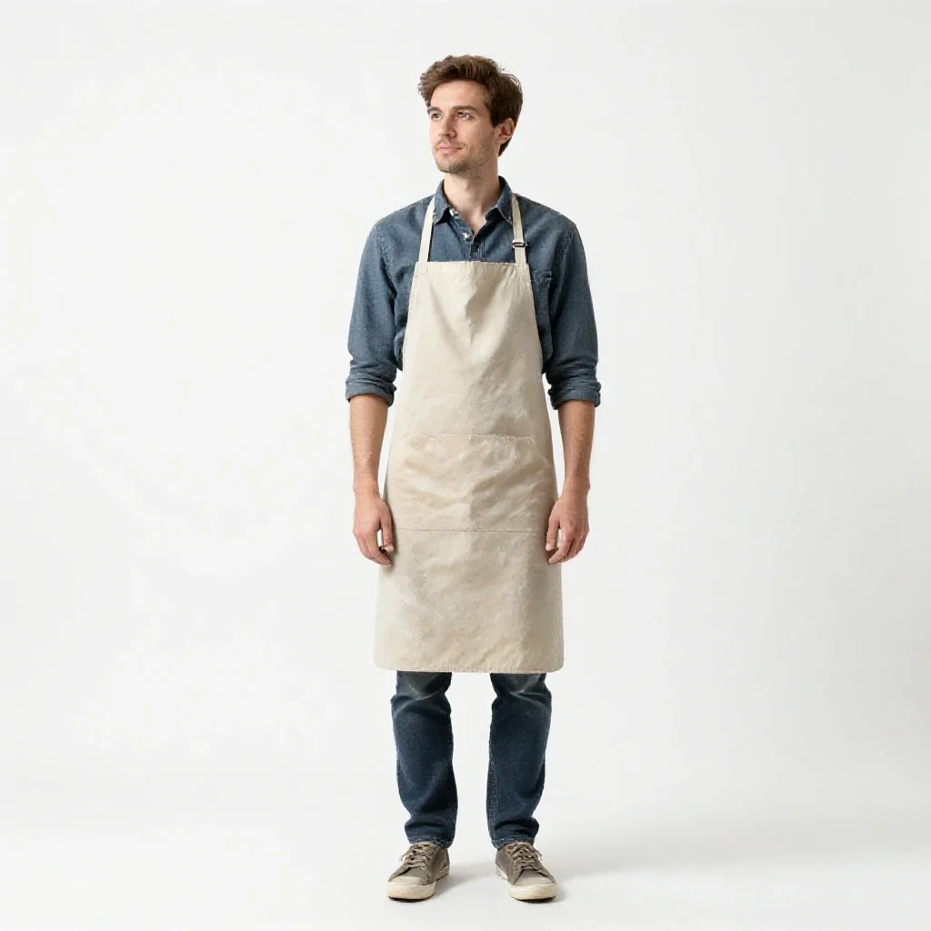 Ceramicist in a clay-dusted apron isolated on a white background