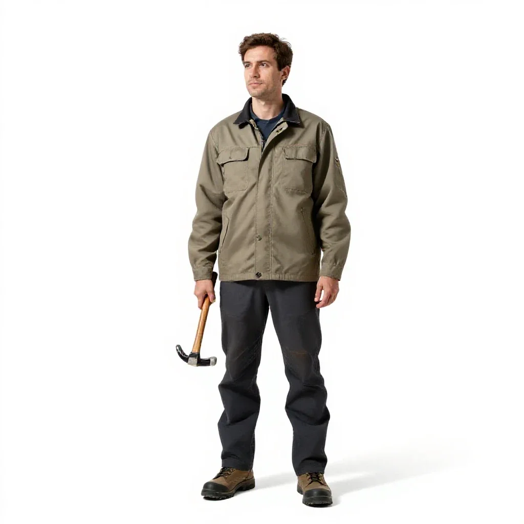 Field geologist with a rock hammer isolated on a white background