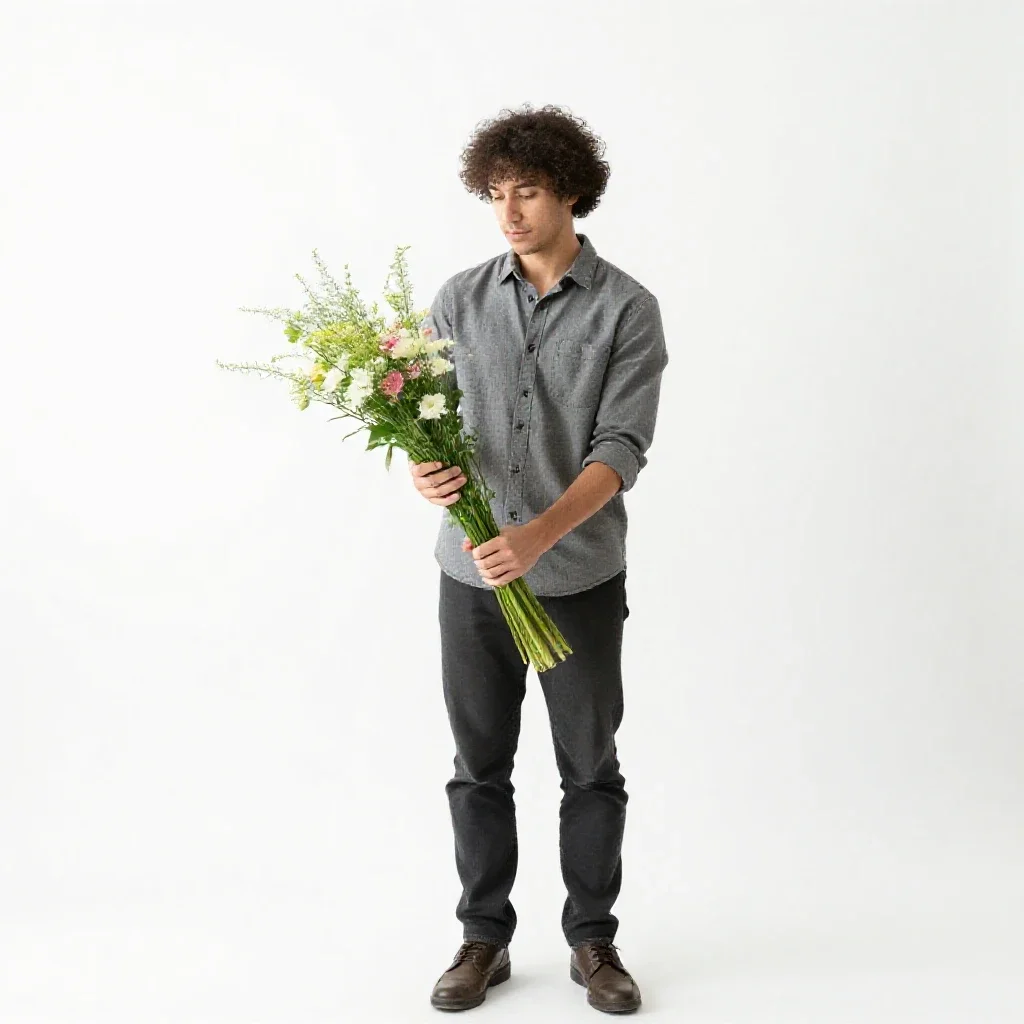 Florist arranging stems isolated on a white background