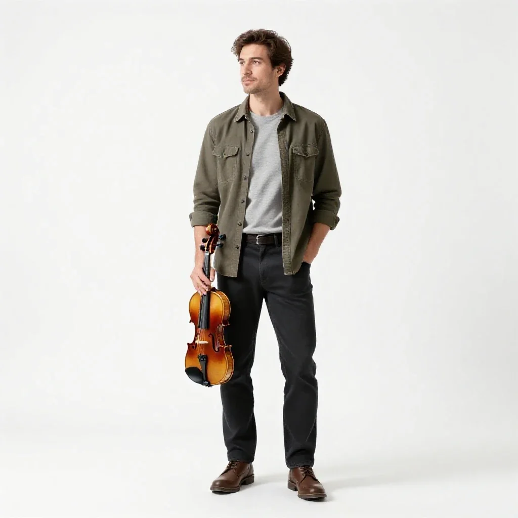 Luthier holding a violin isolated on a white background