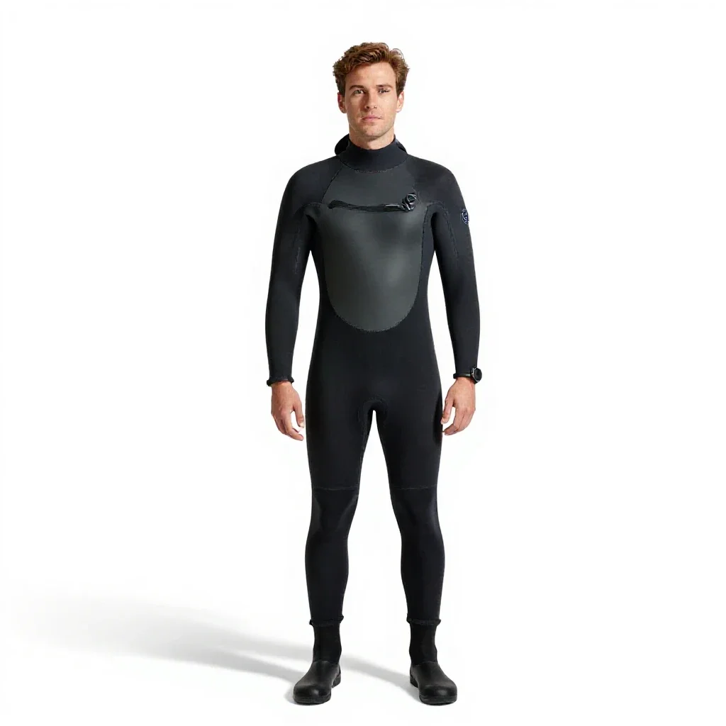 Marine biologist in a wetsuit isolated on a white background