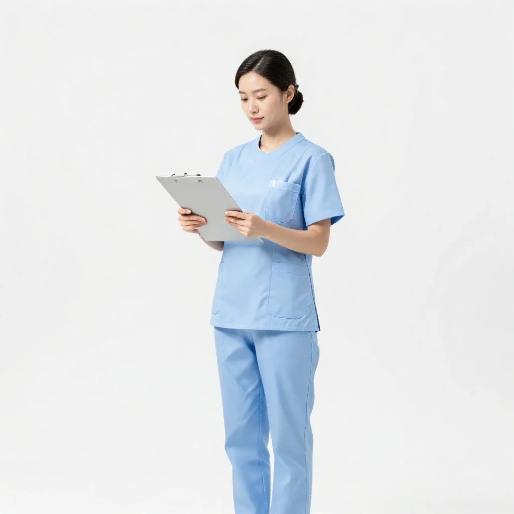 Nurse checking a chart isolated on a white background