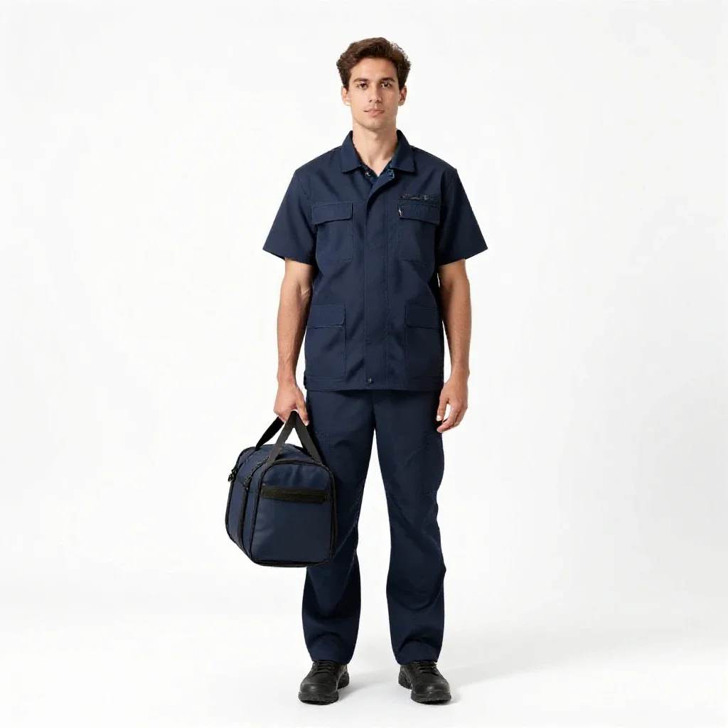 Paramedic with a response bag isolated on a white background