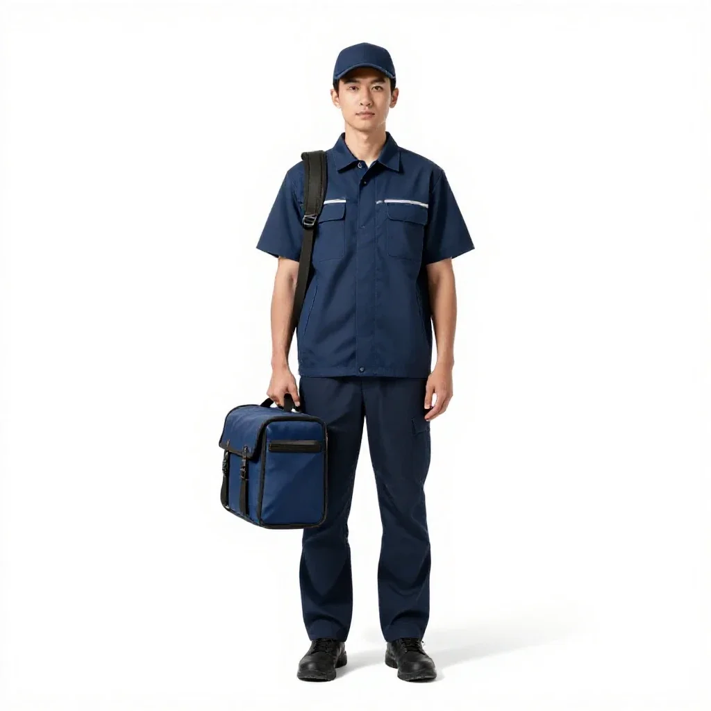 Postal courier with a satchel isolated on a white background