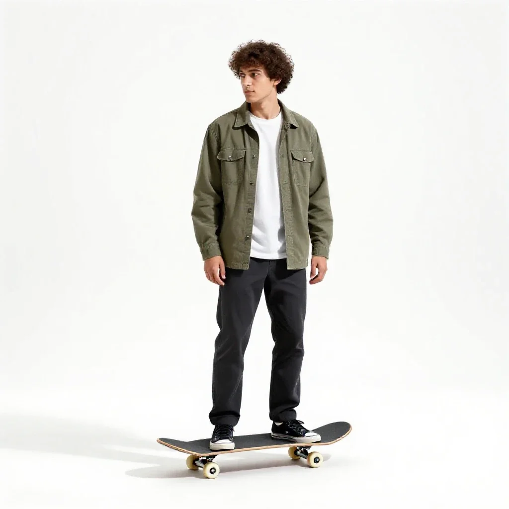 Skateboarder with a board underarm isolated on a white background