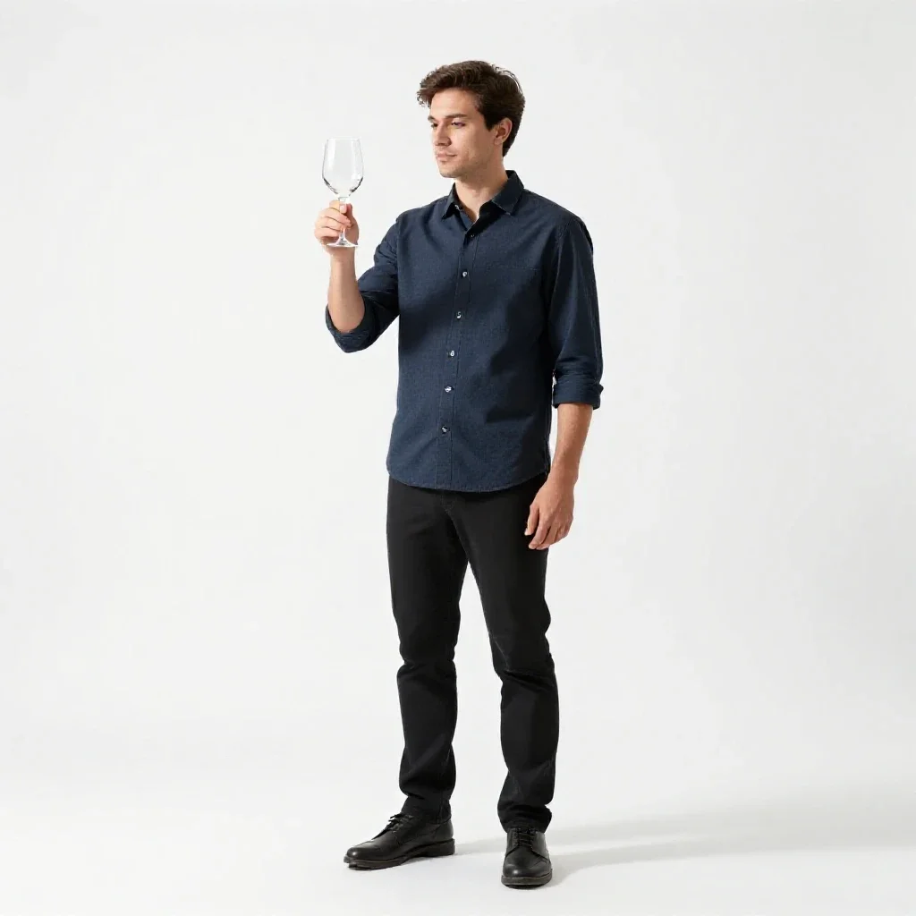 Sommelier examining a glass isolated on a white background