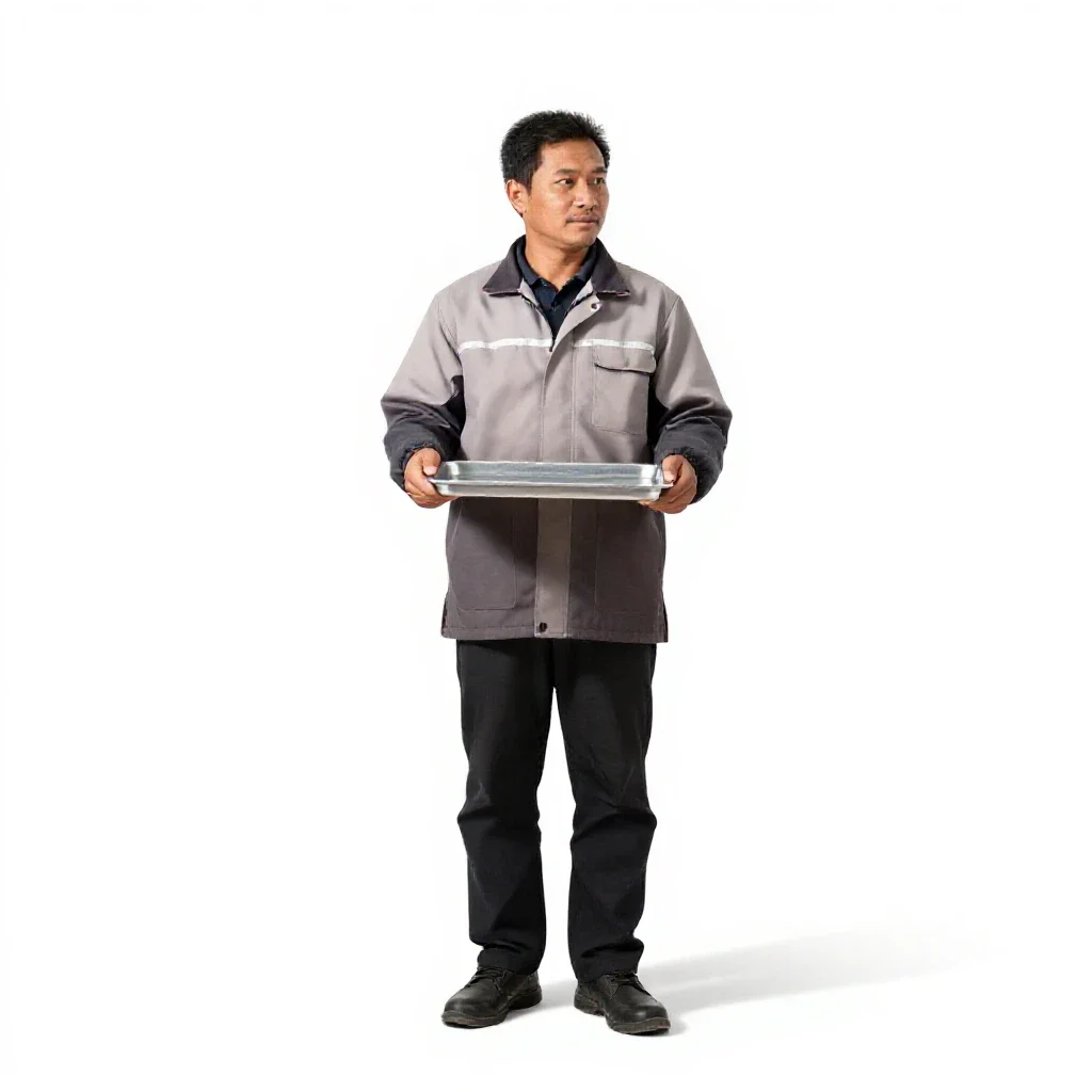 Street food vendor with a tray isolated on a white background