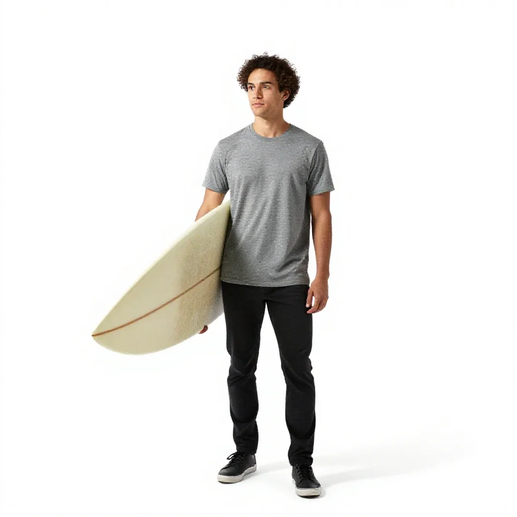 Surfer carrying a board isolated on a white background