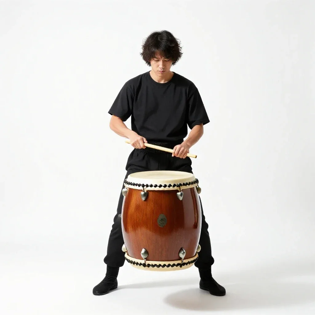 Taiko drummer isolated on a white background