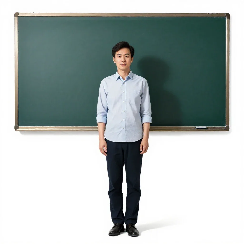 Teacher at a chalkboard isolated on a white background