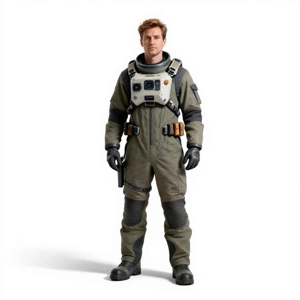 Asteroid miner in a hardsuit isolated on a white background