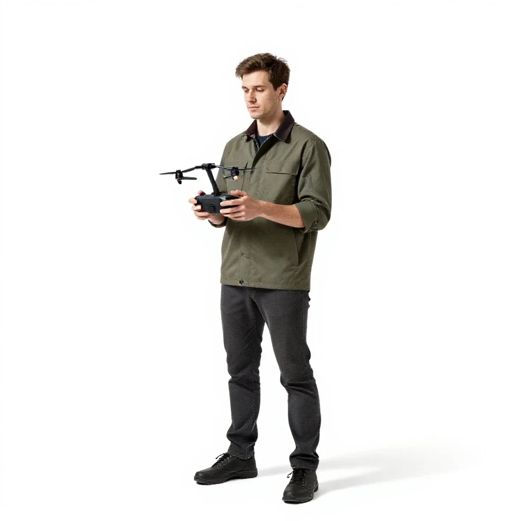 Drone wrangler with a control rig isolated on a white background