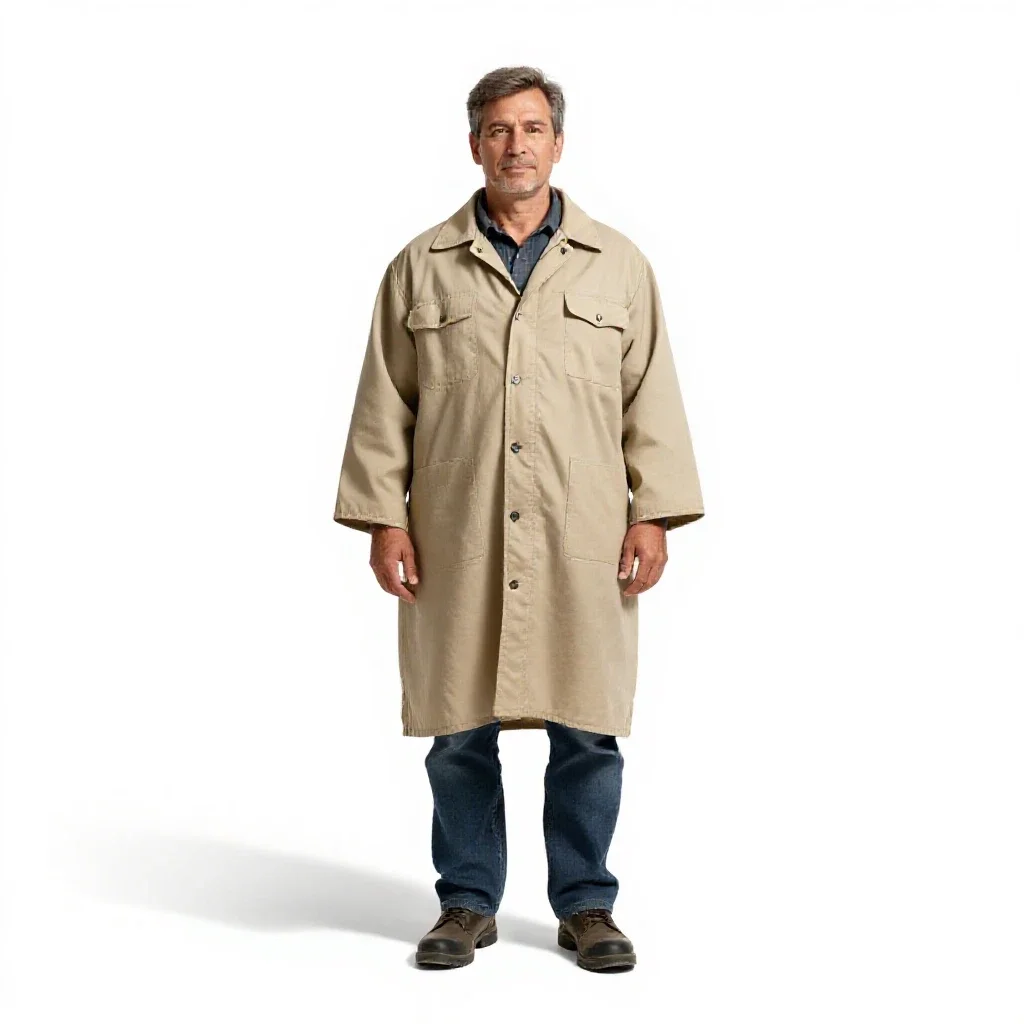 Off-world farmer in a sun cloak isolated on a white background