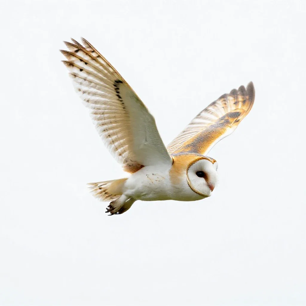 Barn owl in flight isolated on a white background