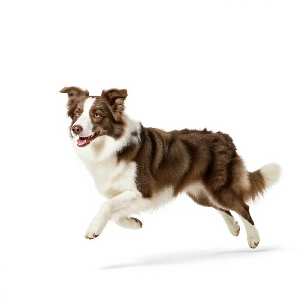 Border collie mid-leap isolated on a white background