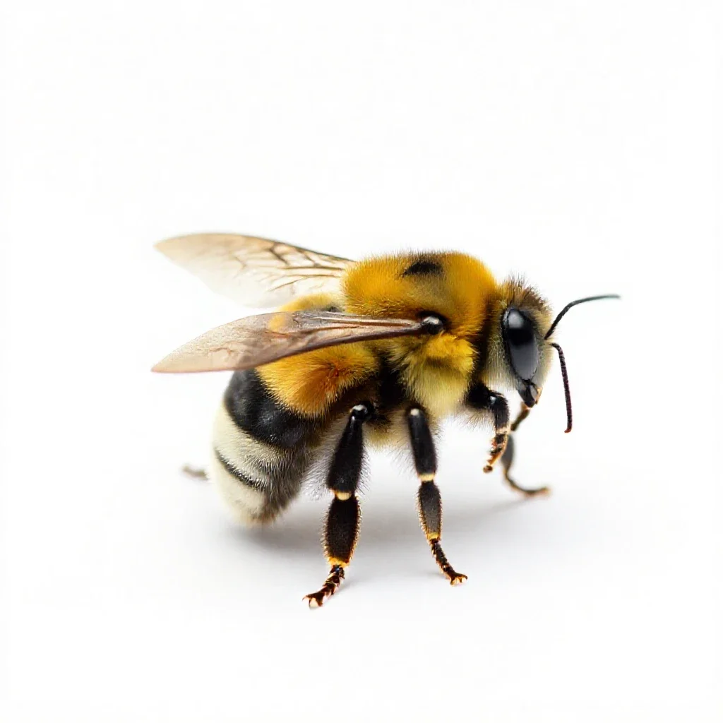 Bumblebee on approach isolated on a white background