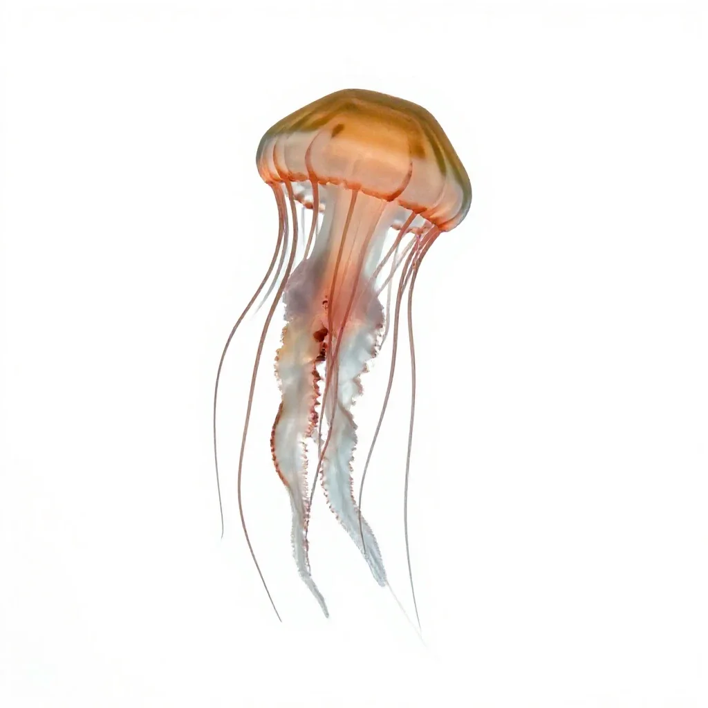 Jellyfish with long tendrils isolated on a white background
