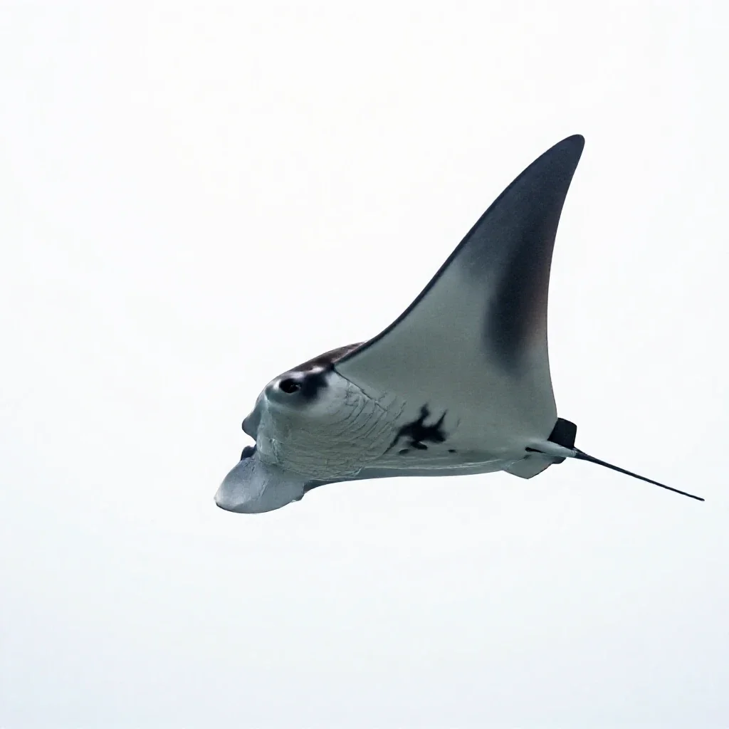 Manta ray gliding isolated on a white background