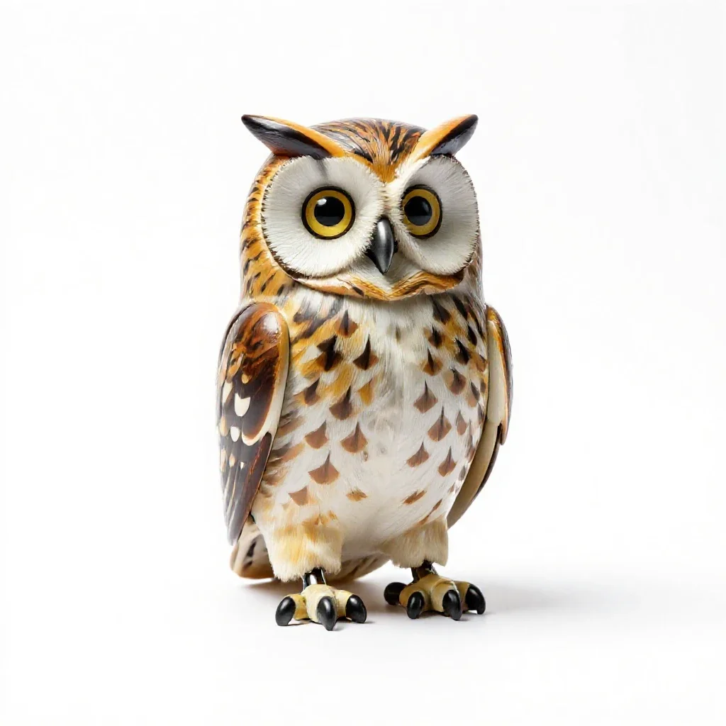 Mechanical owl automaton isolated on a white background