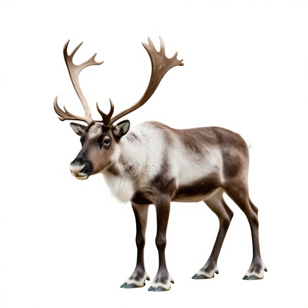 Reindeer with full antlers isolated on a white background