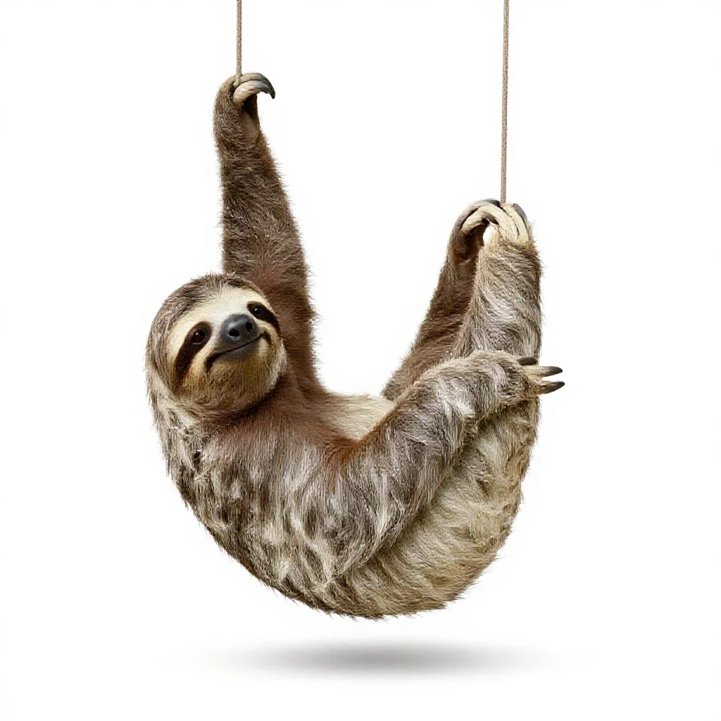 Sloth hanging isolated on a white background