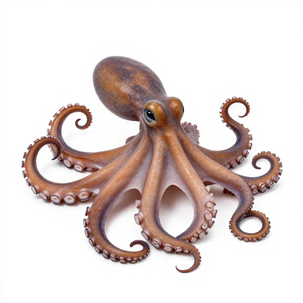Octopus with curled arms isolated on a white background