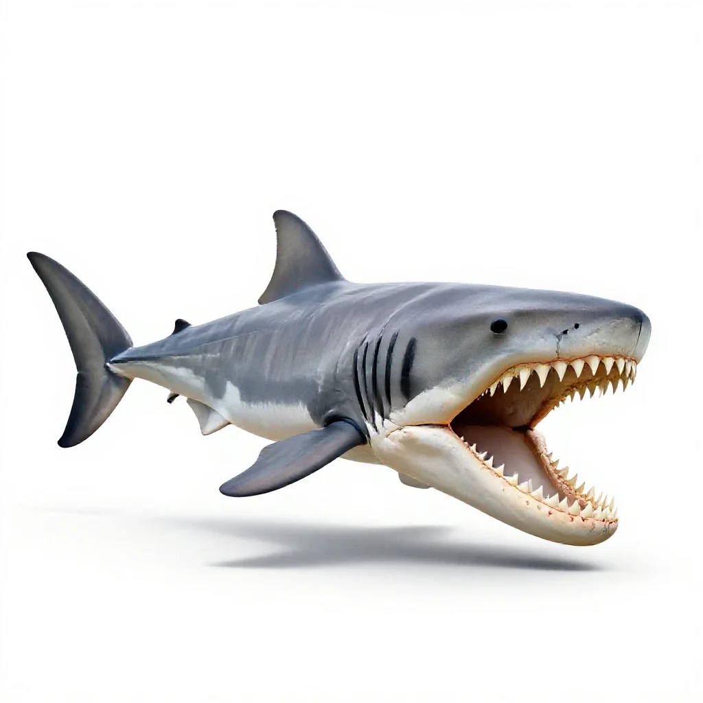 Megalodon jaw isolated on a white background
