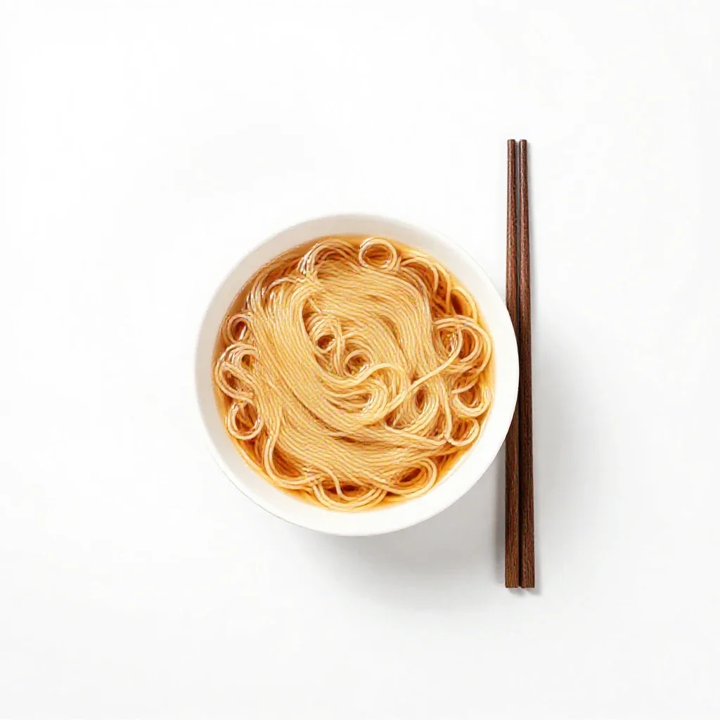 Bowl of noodles with chopsticks isolated on a white background