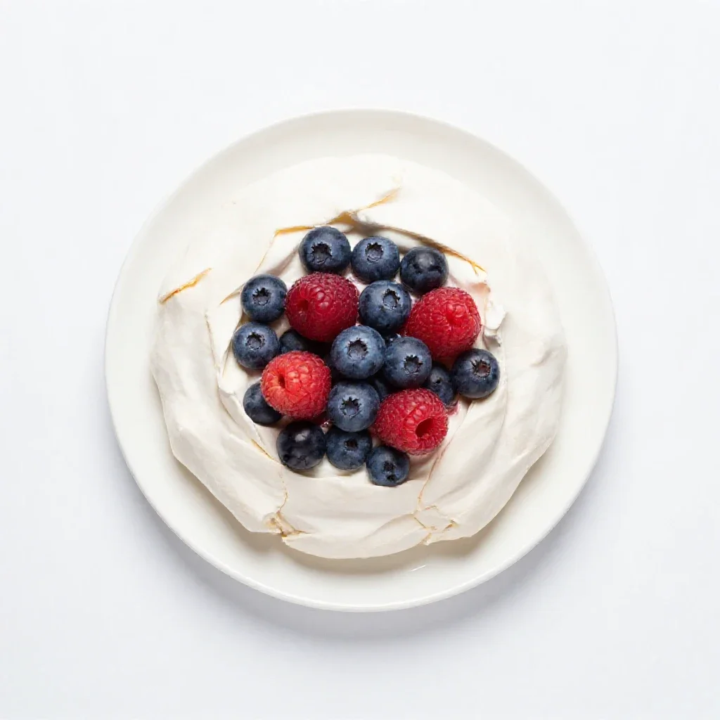 Pavlova with berries isolated on a white background