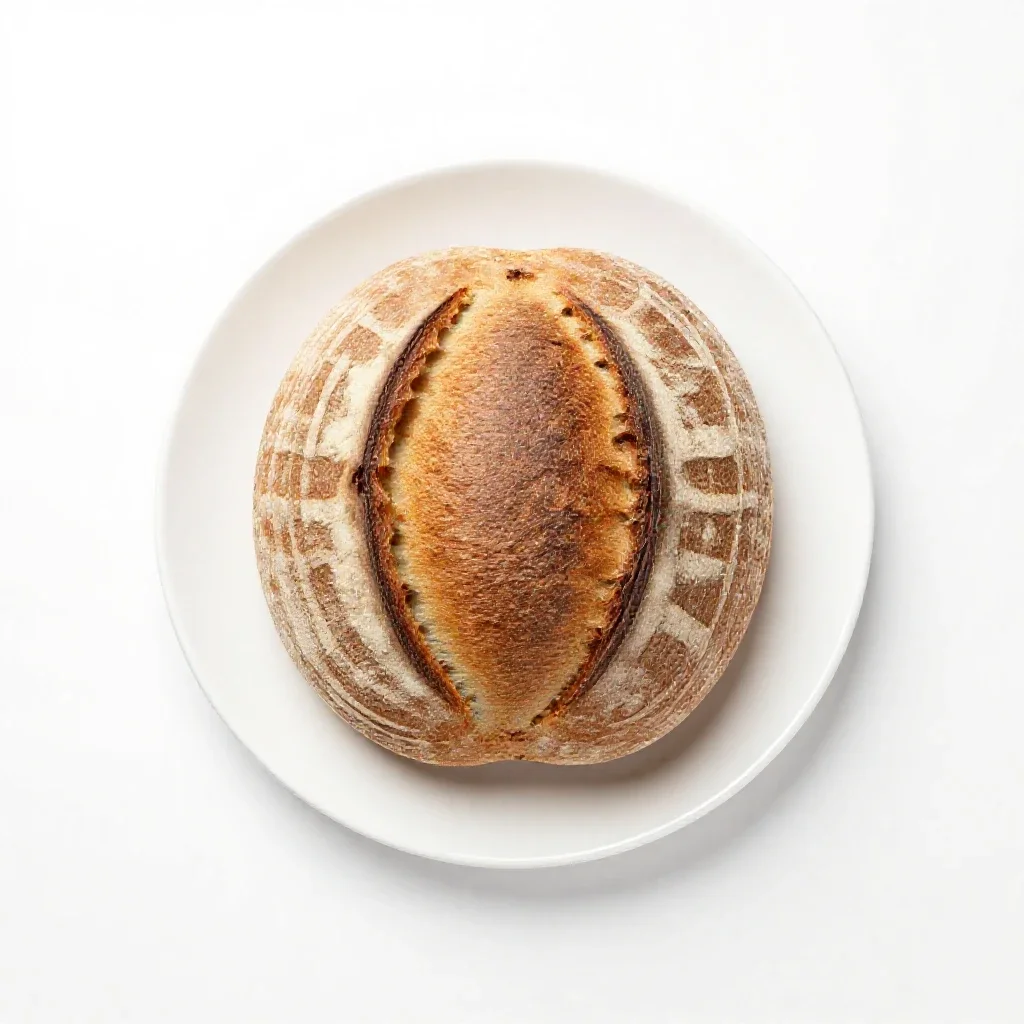 Sourdough boule with a scored crust isolated on a white background