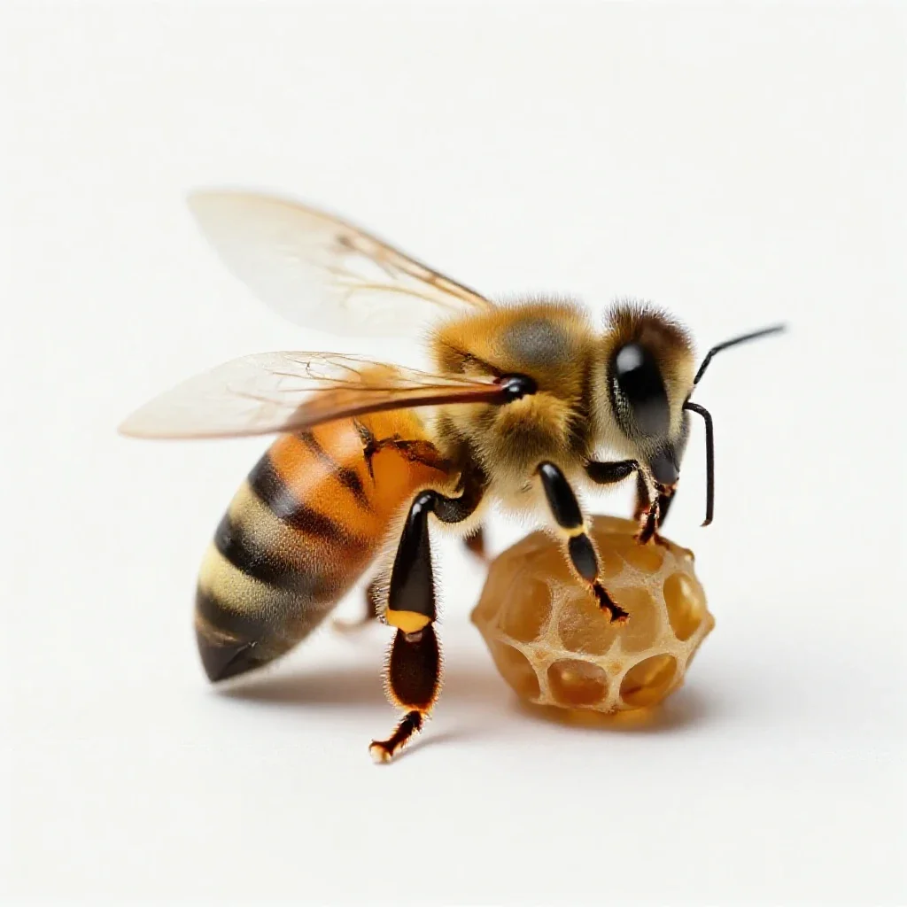 Honeybee on a comb isolated on a white background