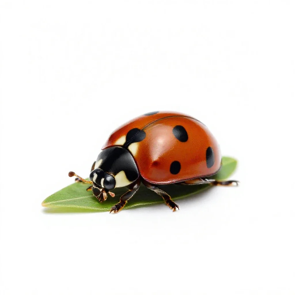 Ladybird on a leaf isolated on a white background