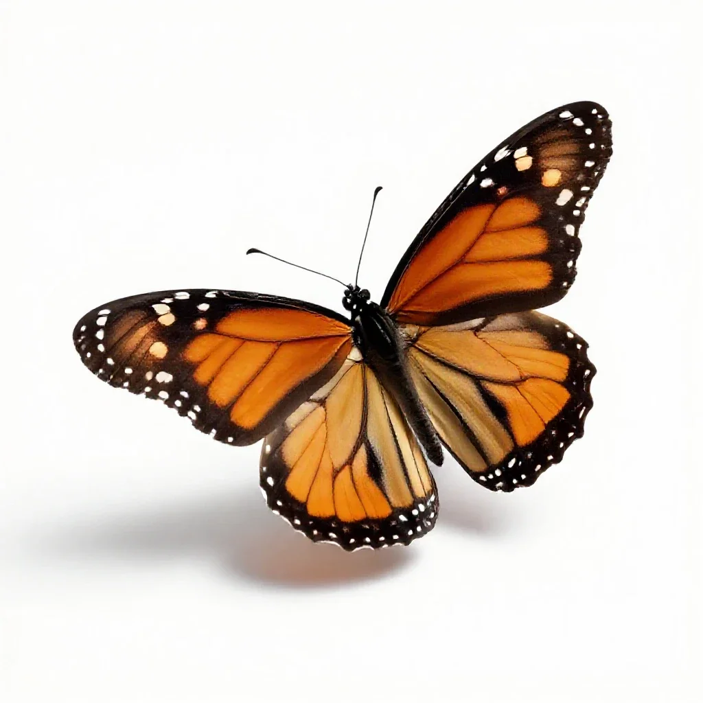 Monarch butterfly with open wings isolated on a white background