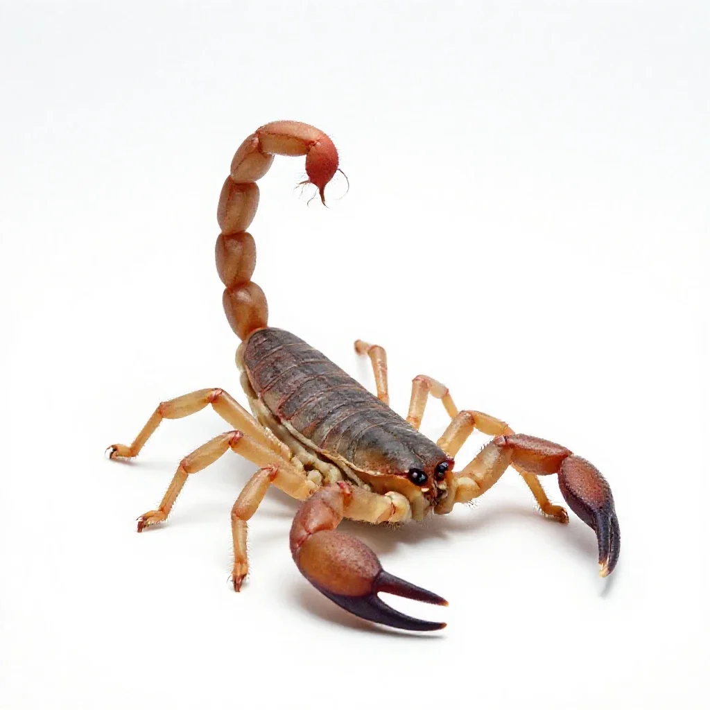 Scorpion with its tail raised isolated on a white background