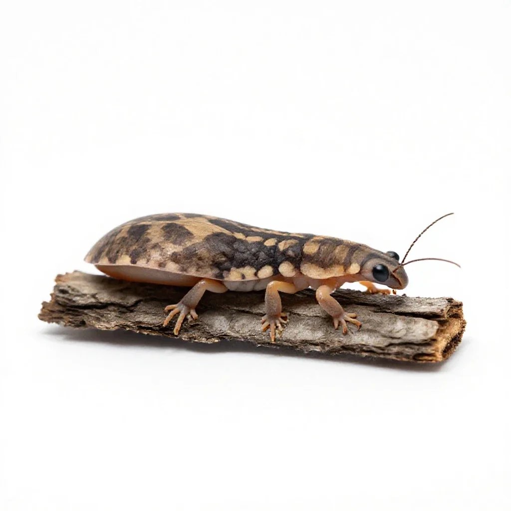 Weta on bark isolated on a white background