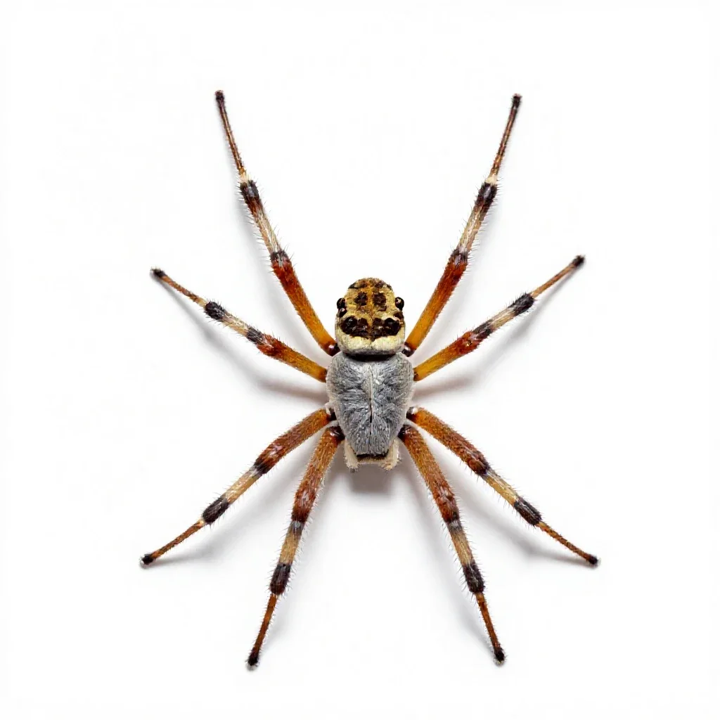 Orb weaver on its web isolated on a white background