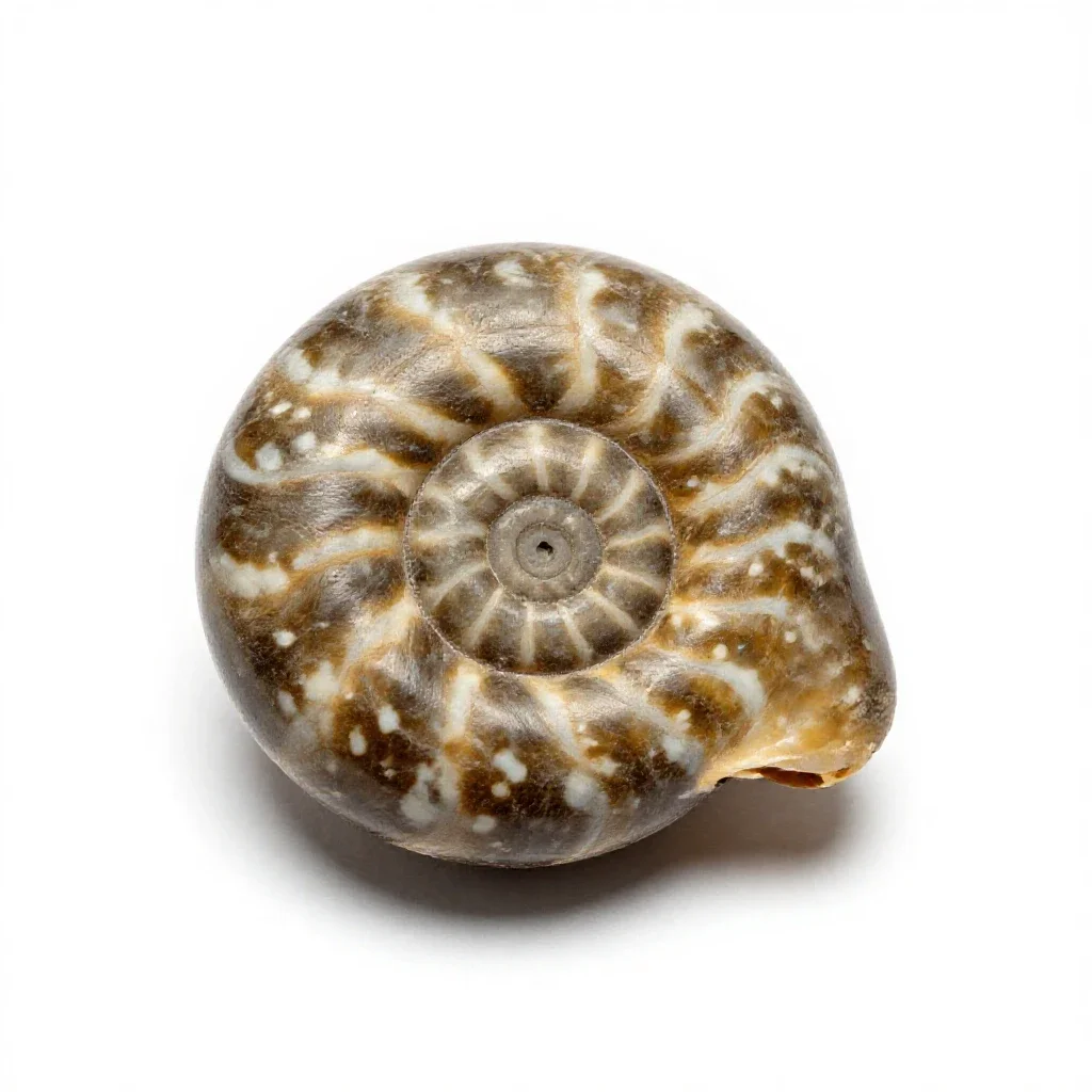 Fossilised ammonite isolated on a white background