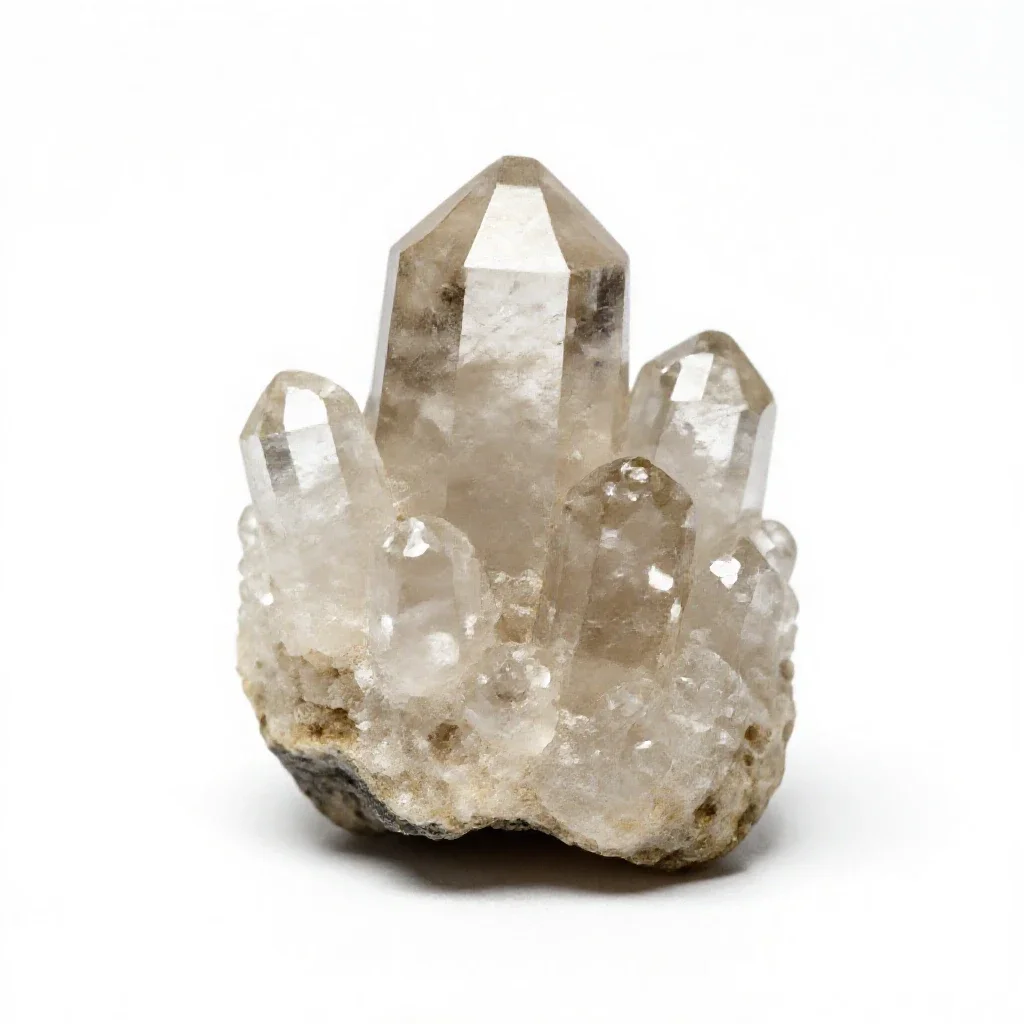 Quartz crystal cluster isolated on a white background