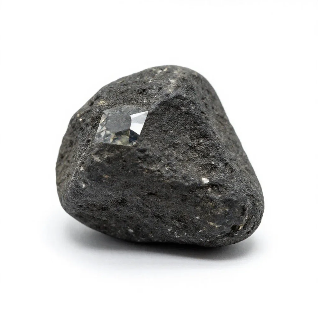 Raw diamond in kimberlite isolated on a white background