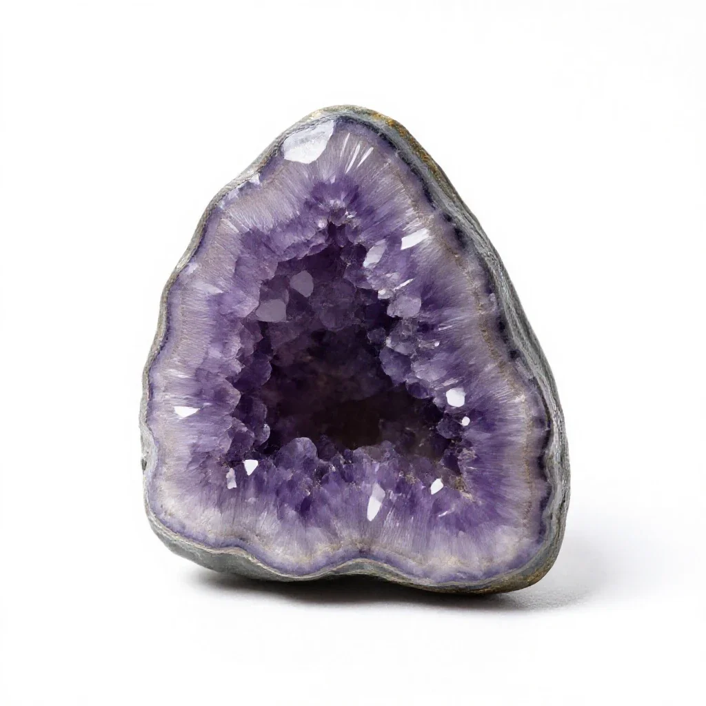 Amethyst geode half isolated on a white background