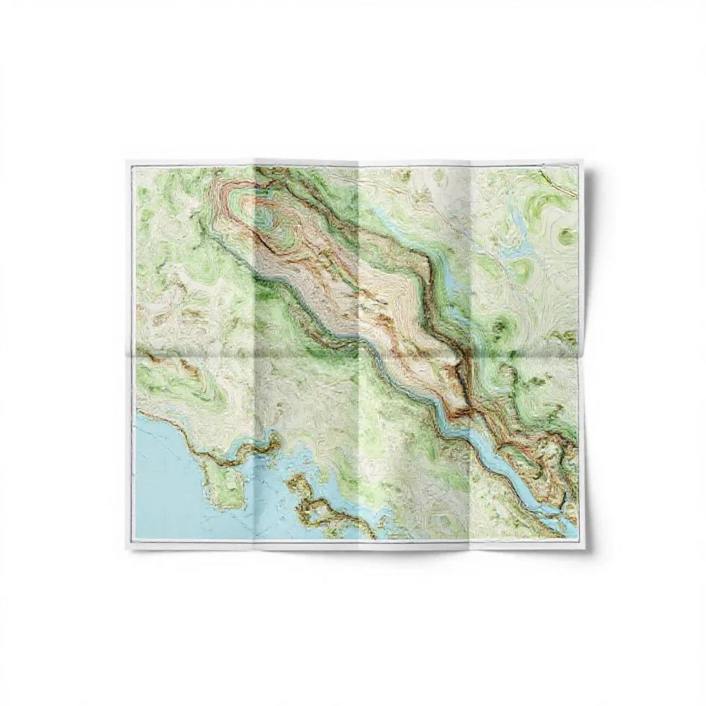 Topographic map folded isolated on a white background