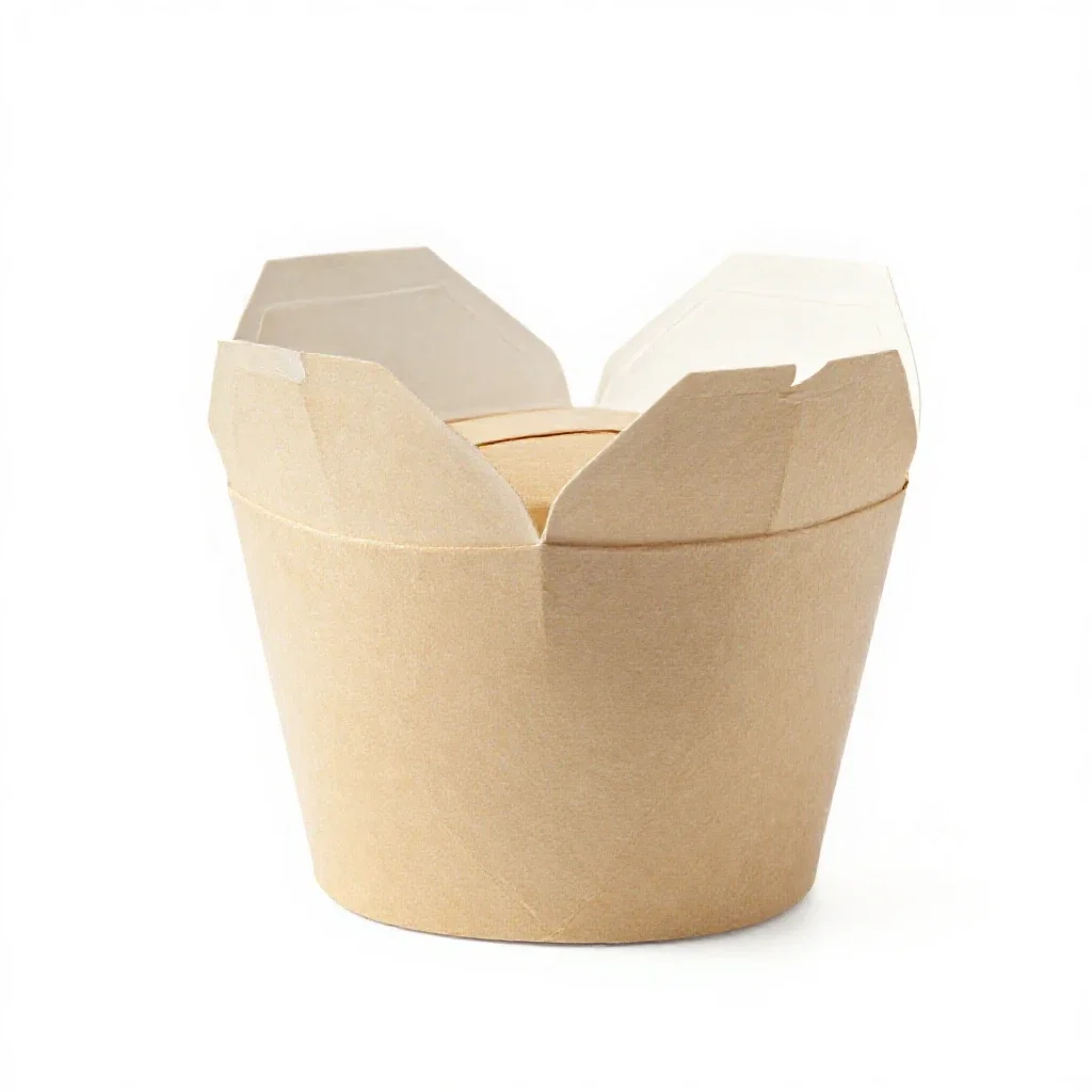 Folded takeaway noodle box isolated on a white background