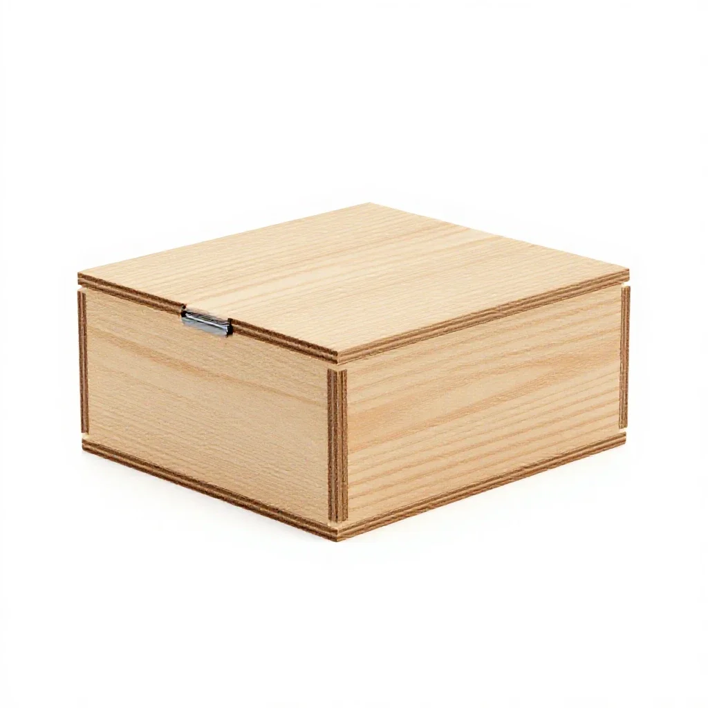 Hinged wooden gift box isolated on a white background