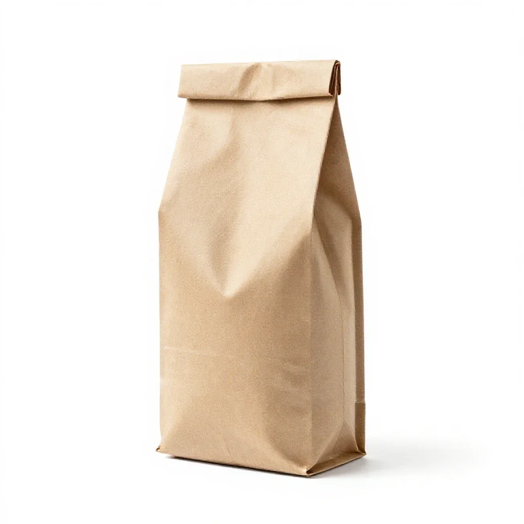 Kraft paper coffee bag with a valve isolated on a white background