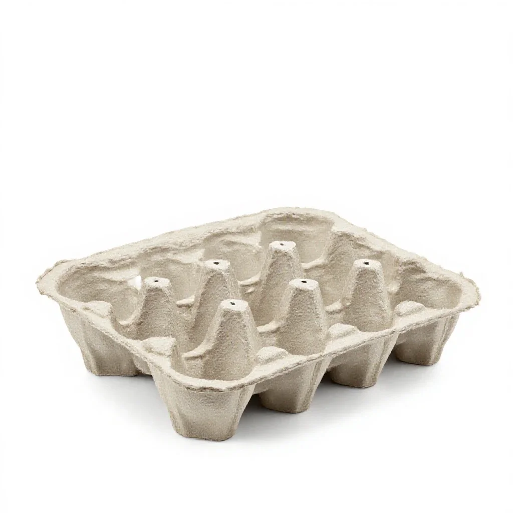 Moulded pulp egg carton isolated on a white background